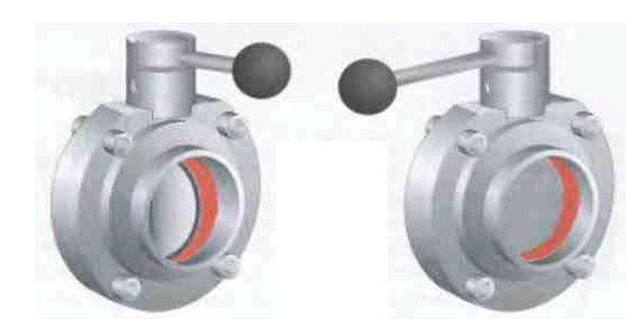 Фиг. 10 Ръчен затворен клапан в отворено (ляво) и затворено (дясно) положение.